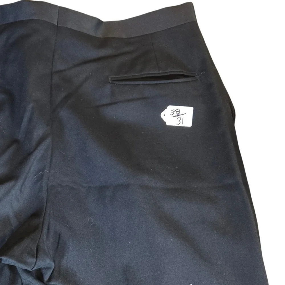 Men's Black Formal Dress Pants Pleated Striped Detail‎ Trousers
